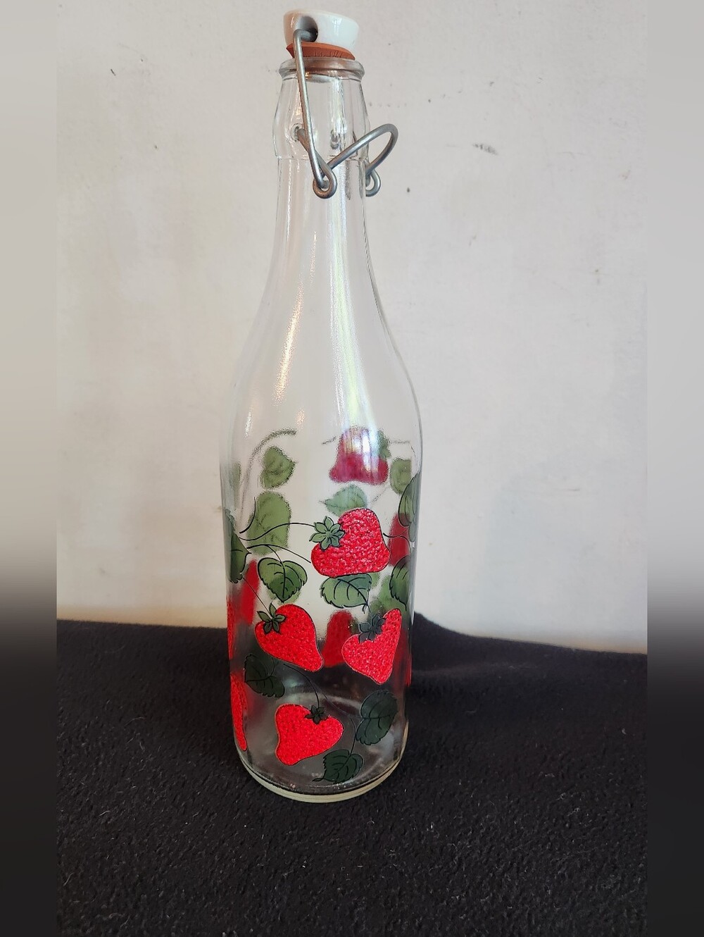 Vintage Glass Bottle Hinged Strawberry Fruit 1 Liter Italian